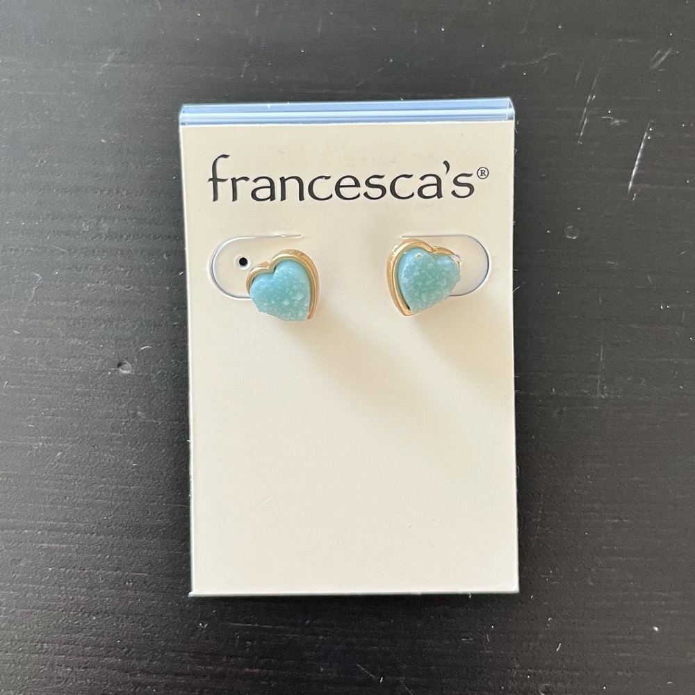 Blue heart stud earrings